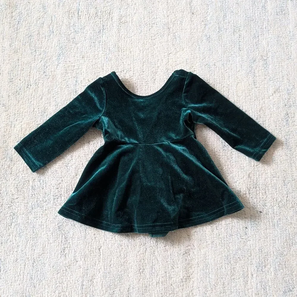 The Children's Place Green Velvet Long Sleeve Dress